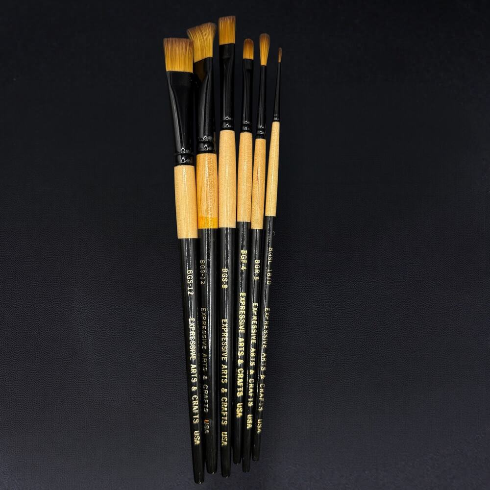Expressive Arts & Crafts USA 6 pc Synthetic Paint Brush Set Black Yellow